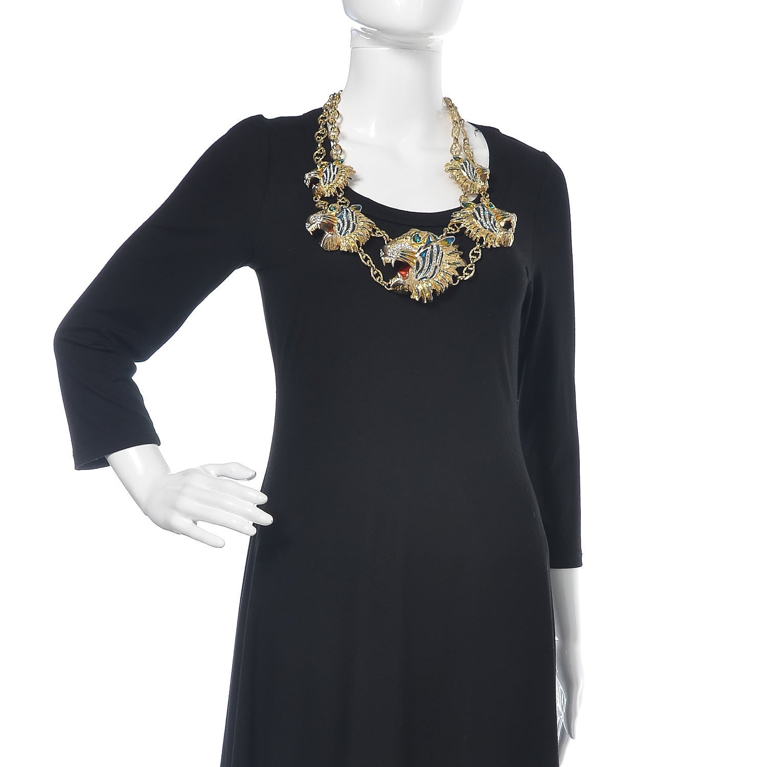 Gucci Metal Crystal Enamel Rajah Chain Necklace Gold Blue 3 of 5