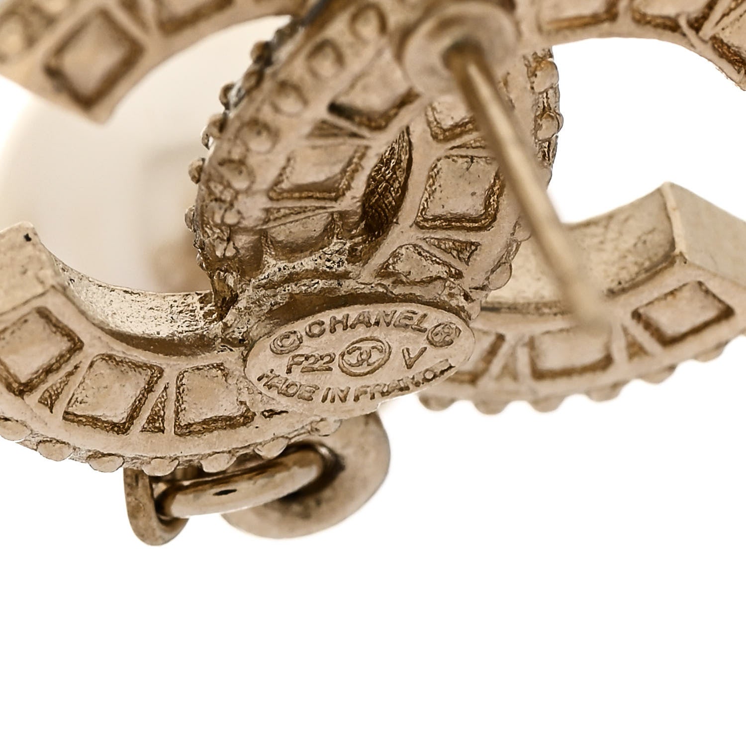 Chanel Crystal Timeless CC Pearl Drop Earrings Light Gold 4 of 6