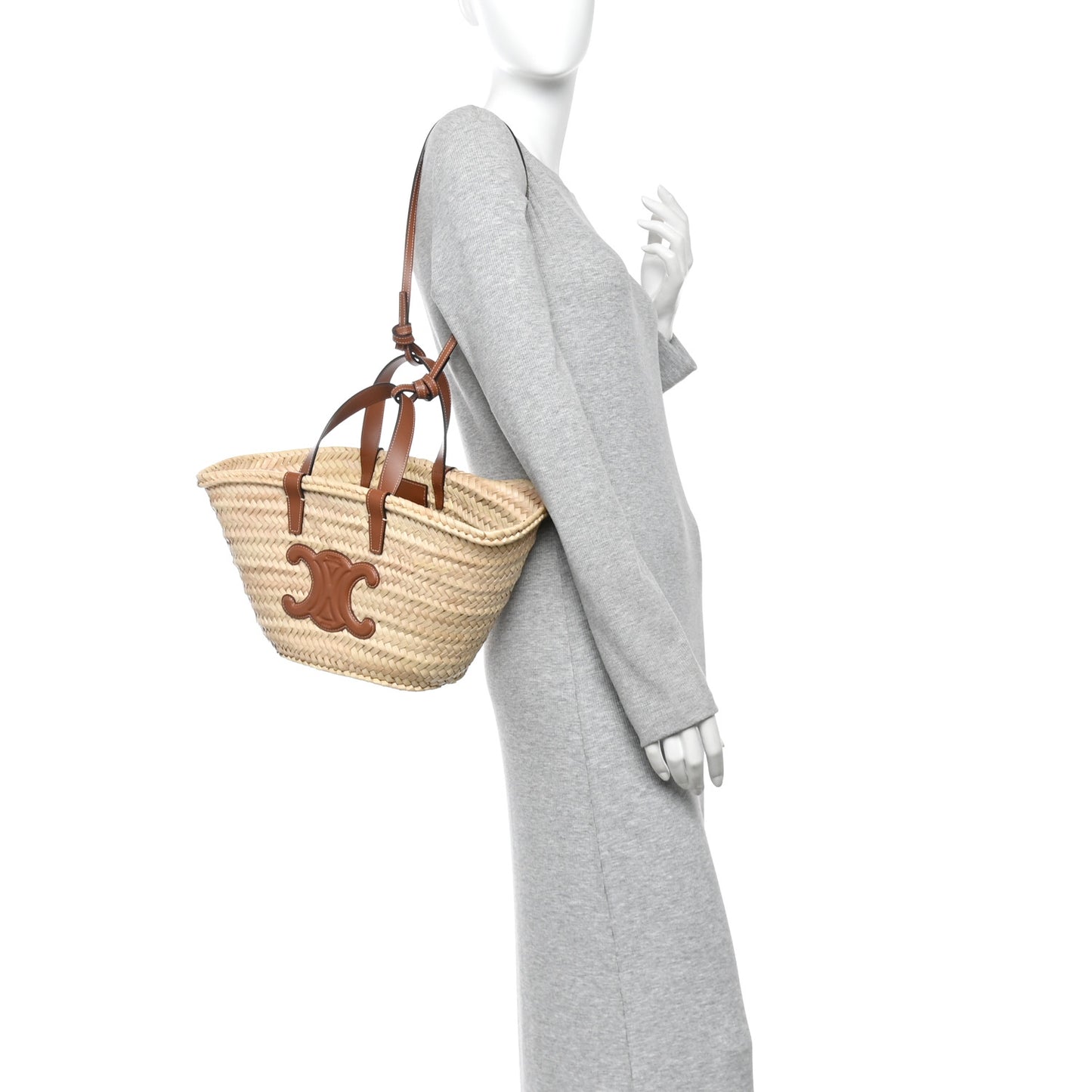 Raffia Calfskin Triomphe Teen Panier Tan