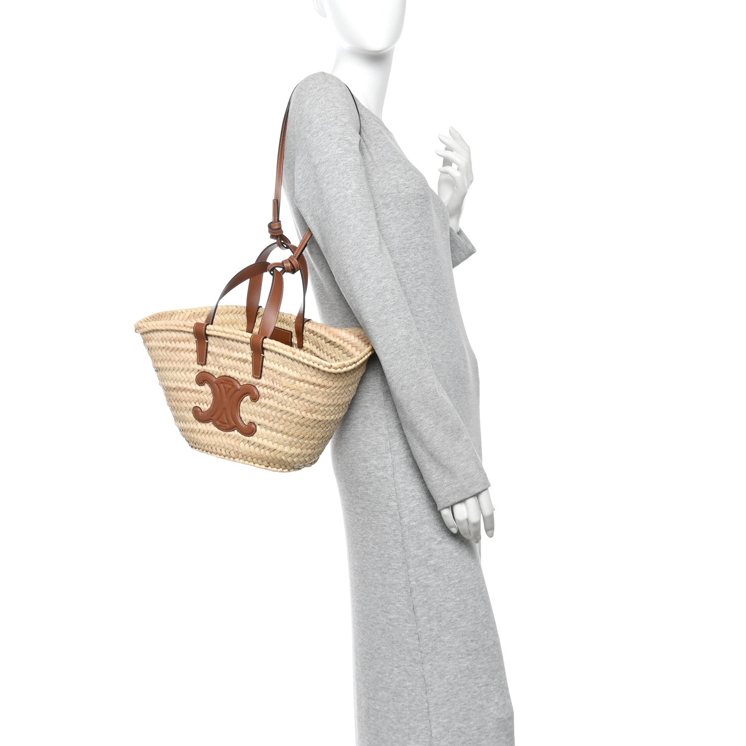 Celine Raffia Calfskin Triomphe Teen Panier Tan 2 of 9