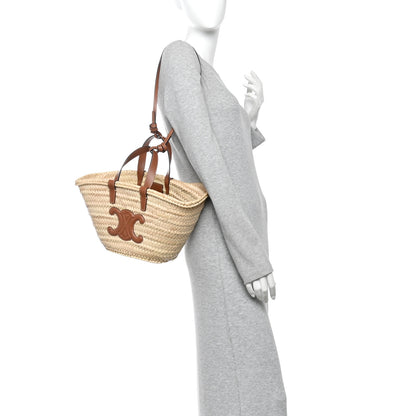Celine Raffia Calfskin Triomphe Teen Panier Tan 2 of 9