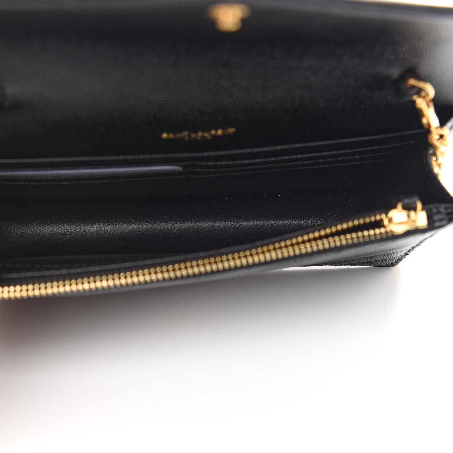 Saint Laurent Grain De Poudre Matelasse Chevron Monogram Envelope Chain Wallet Black 5 of 8