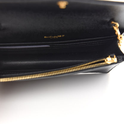 Saint Laurent Grain De Poudre Matelasse Chevron Monogram Envelope Chain Wallet Black 5 of 8
