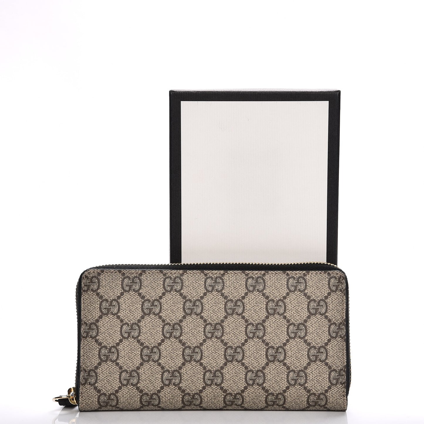 GG Supreme Monogram Moon Calfskin Zip Around Wallet Beige Ebony Black