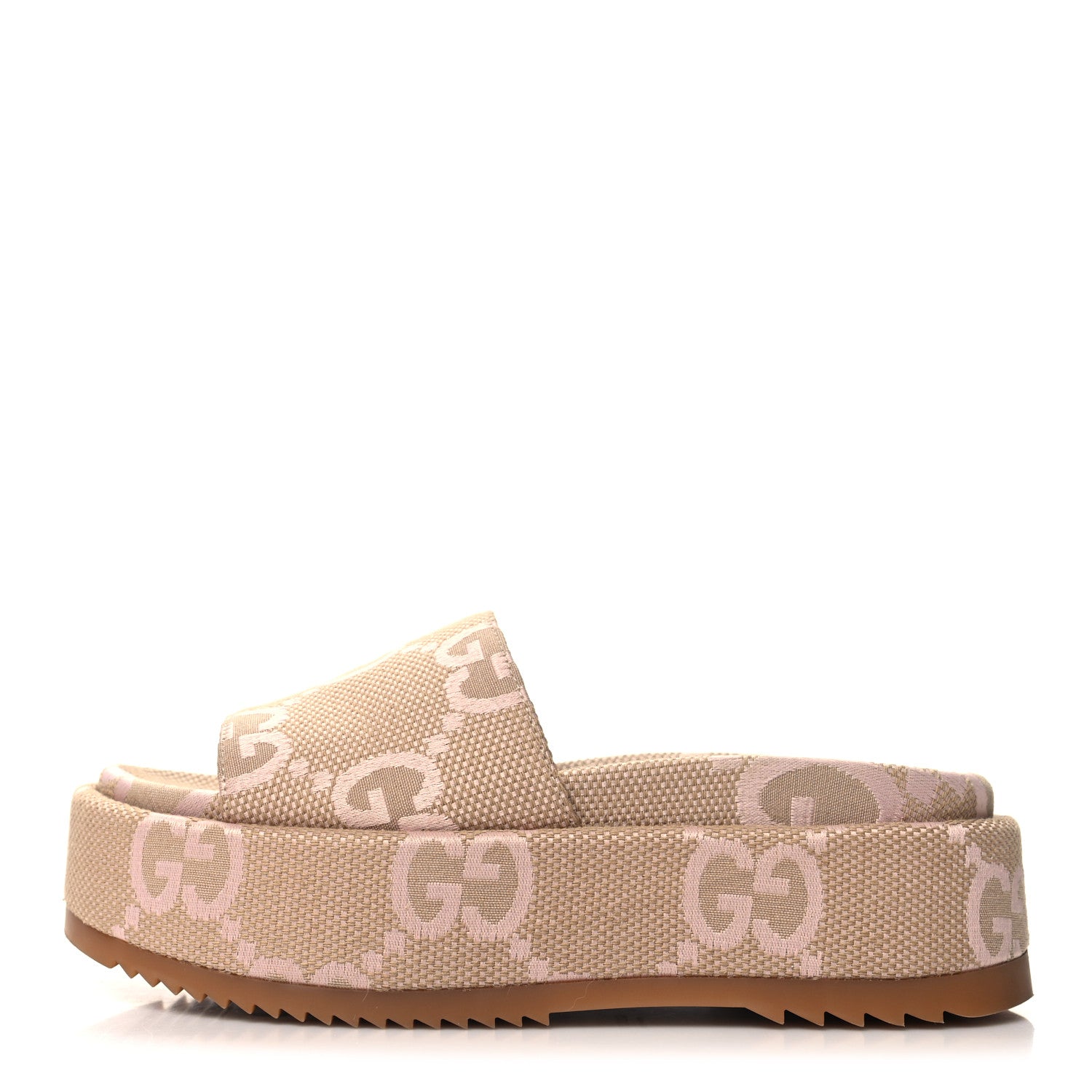 Gucci Monogram Jumbo GG Angelina Platform 55mm Slide Sandals 35 Beige Perfect Pink 1 of 9