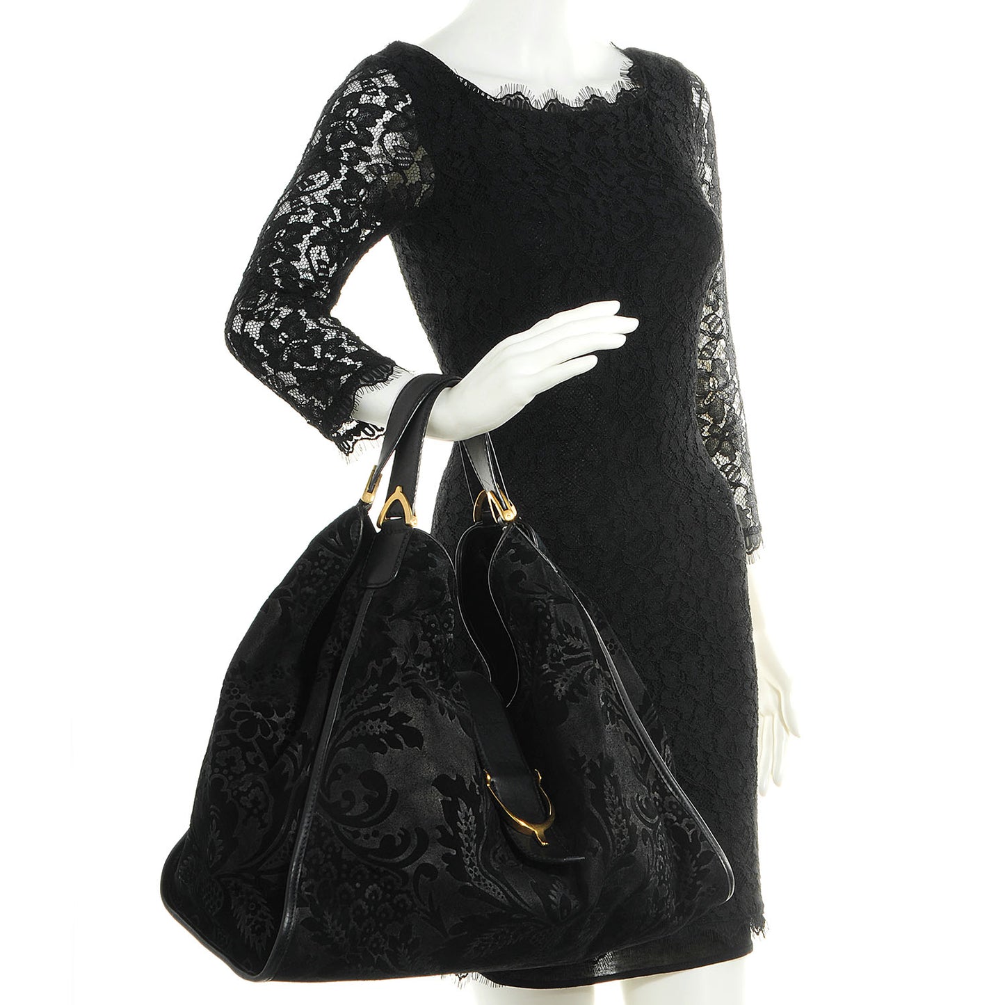 Brocade Large Stirrup Shoulder Bag Black