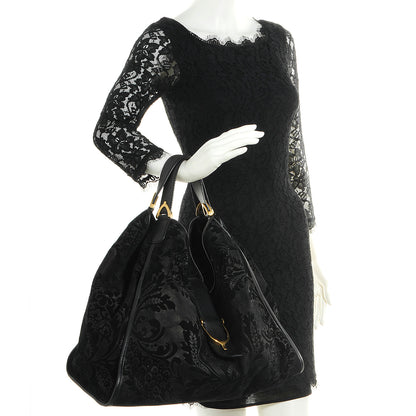 Gucci Brocade Large Stirrup Shoulder Bag Black 2 of 7