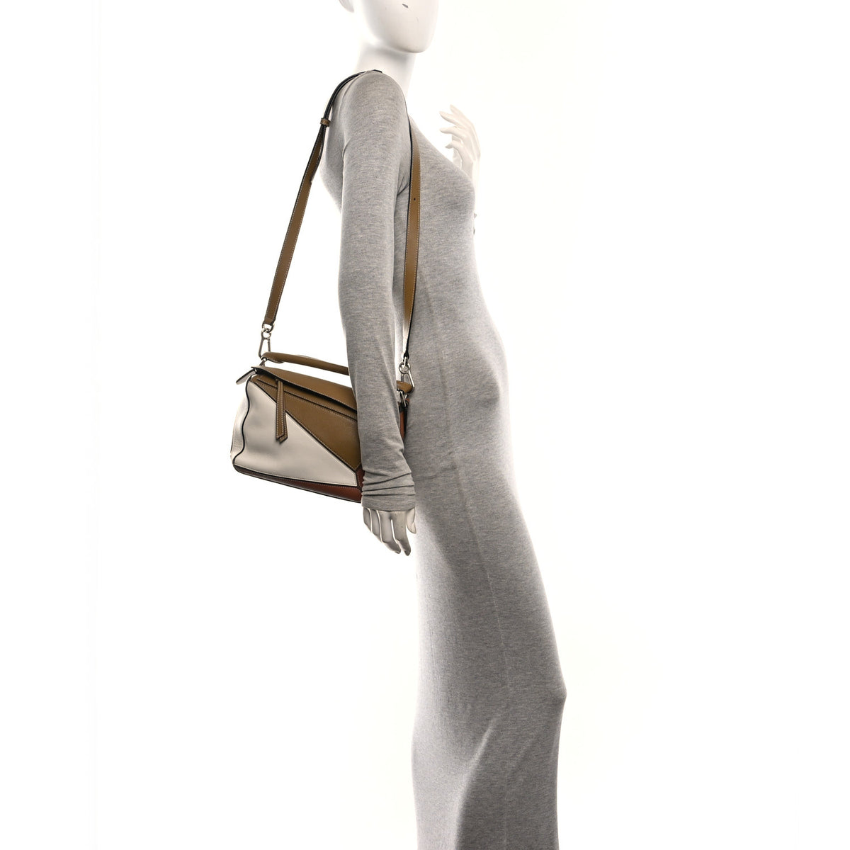 Calfskin Small Puzzle Bag Ochre Green Soft White