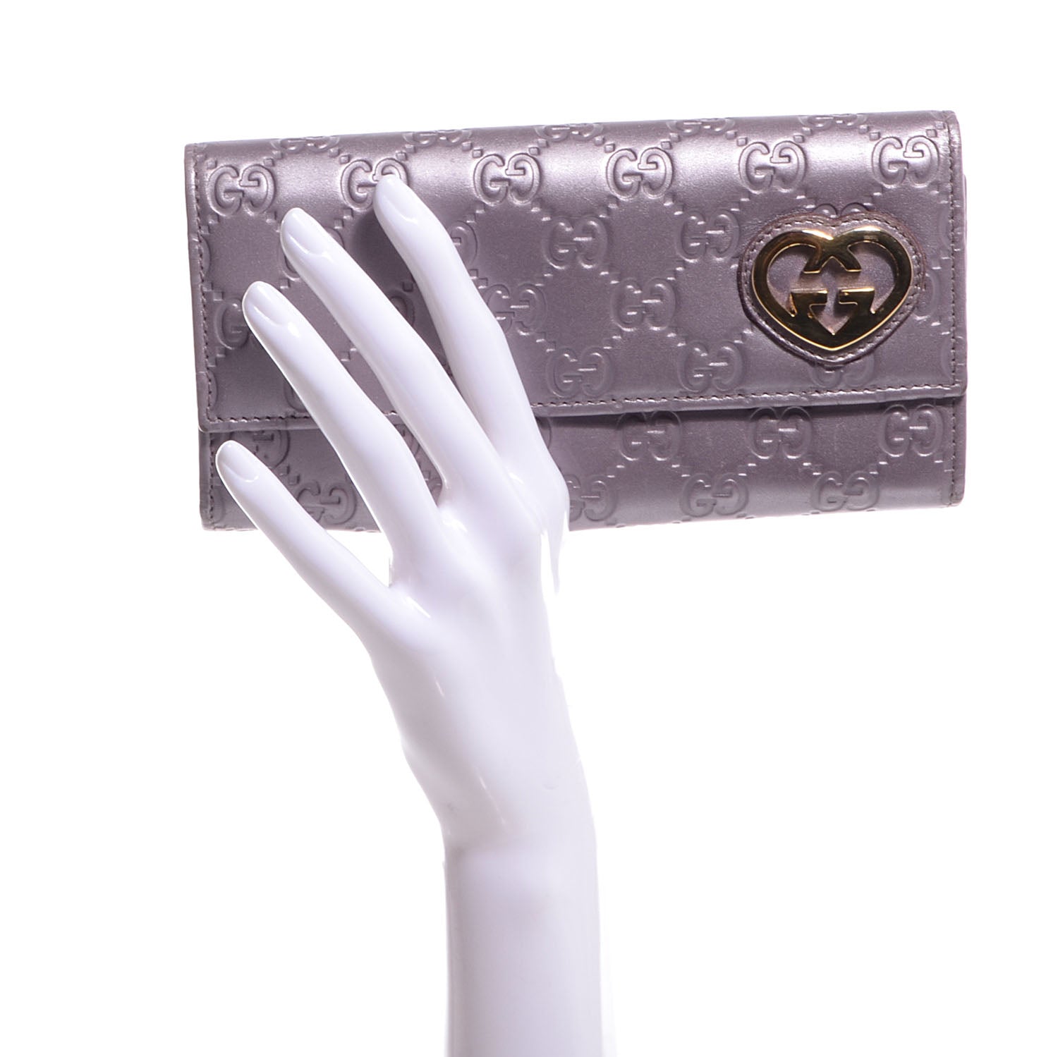 Gucci Metallic Soft Guccissima Lovely Heart Continental Wallet Senanque 2 of 7