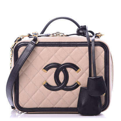 Chanel Caviar Quilted Medium CC Filigree Vanity Case Beige Black 1 of 10