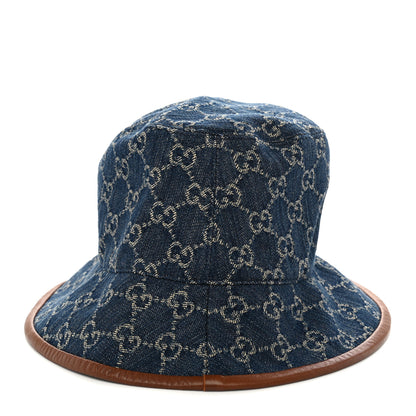 Gucci Washed Jacquard Denim Nappa GG Monogram Oscar Bucket Hat M Denim Cuir 4 of 8