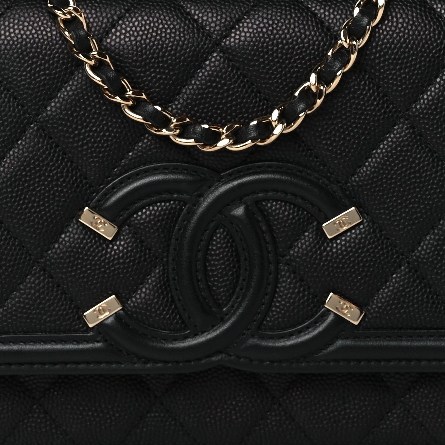 Chanel Caviar Quilted CC Filigree Wallet On Chain WOC Black 8 of 12