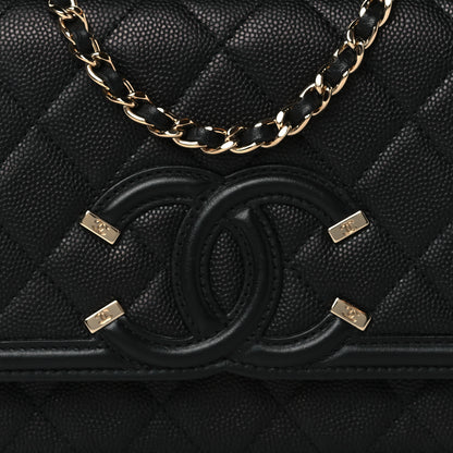 Chanel Caviar Quilted CC Filigree Wallet On Chain WOC Black 8 of 12
