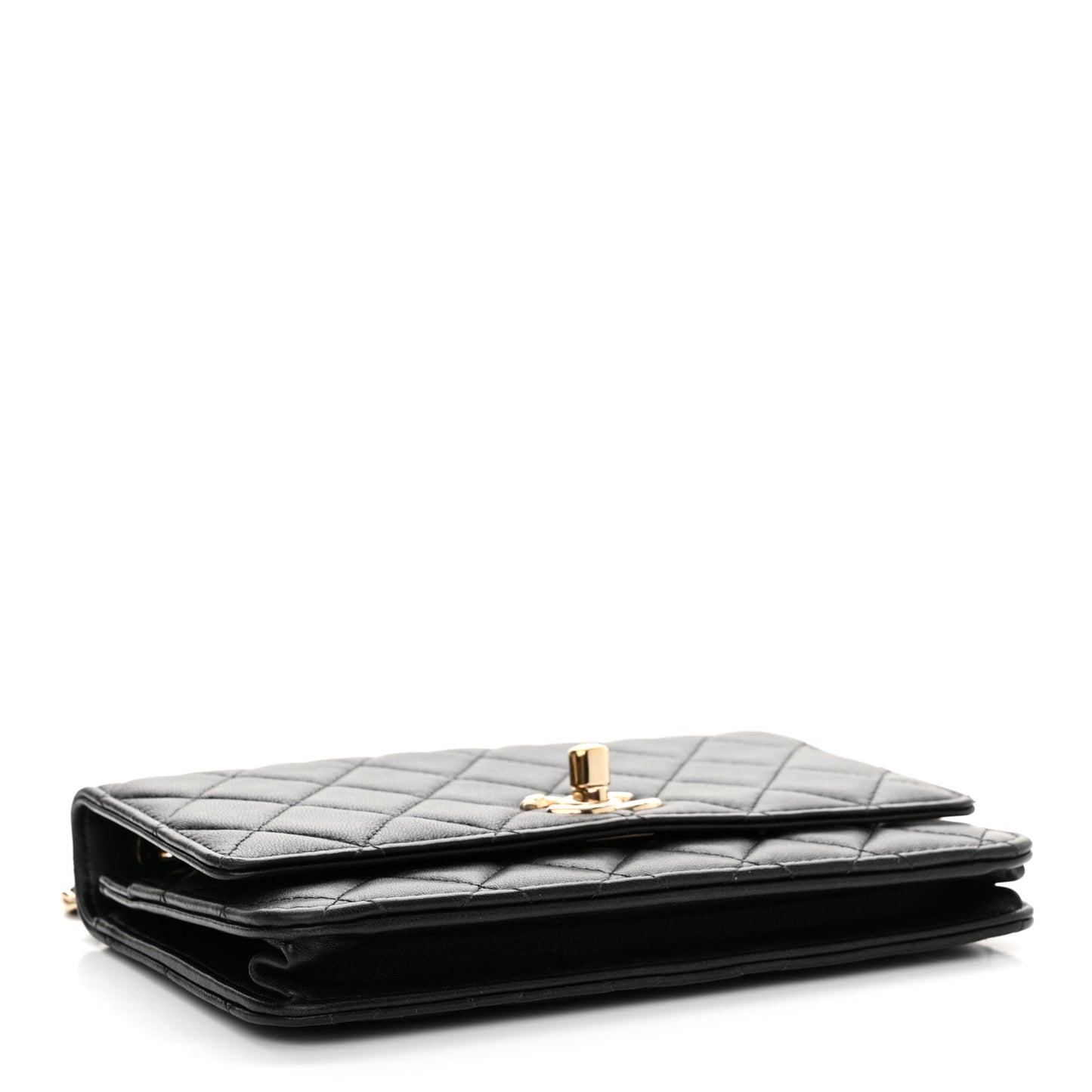 Lambskin Quilted Trendy CC Wallet On Chain WOC Black