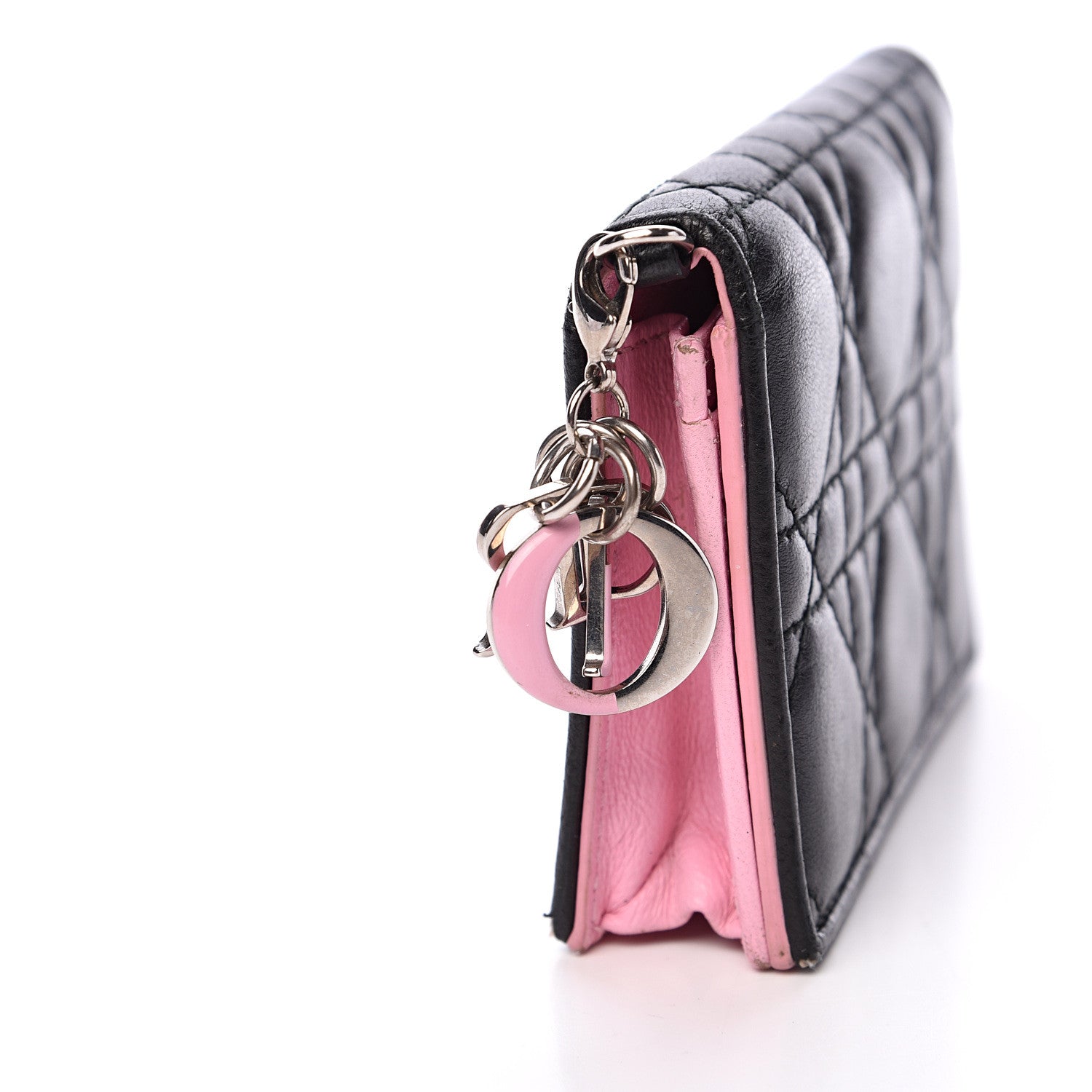 Christian Dior Lambskin Cannage Bi-Color Small Lady Dior Flap Card Holder Black Pink 11 of 13