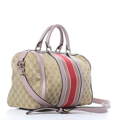 Gucci Monogram Selleria Calfskin Vintage Web Medium Boston New Sand Lilas 3 of 15