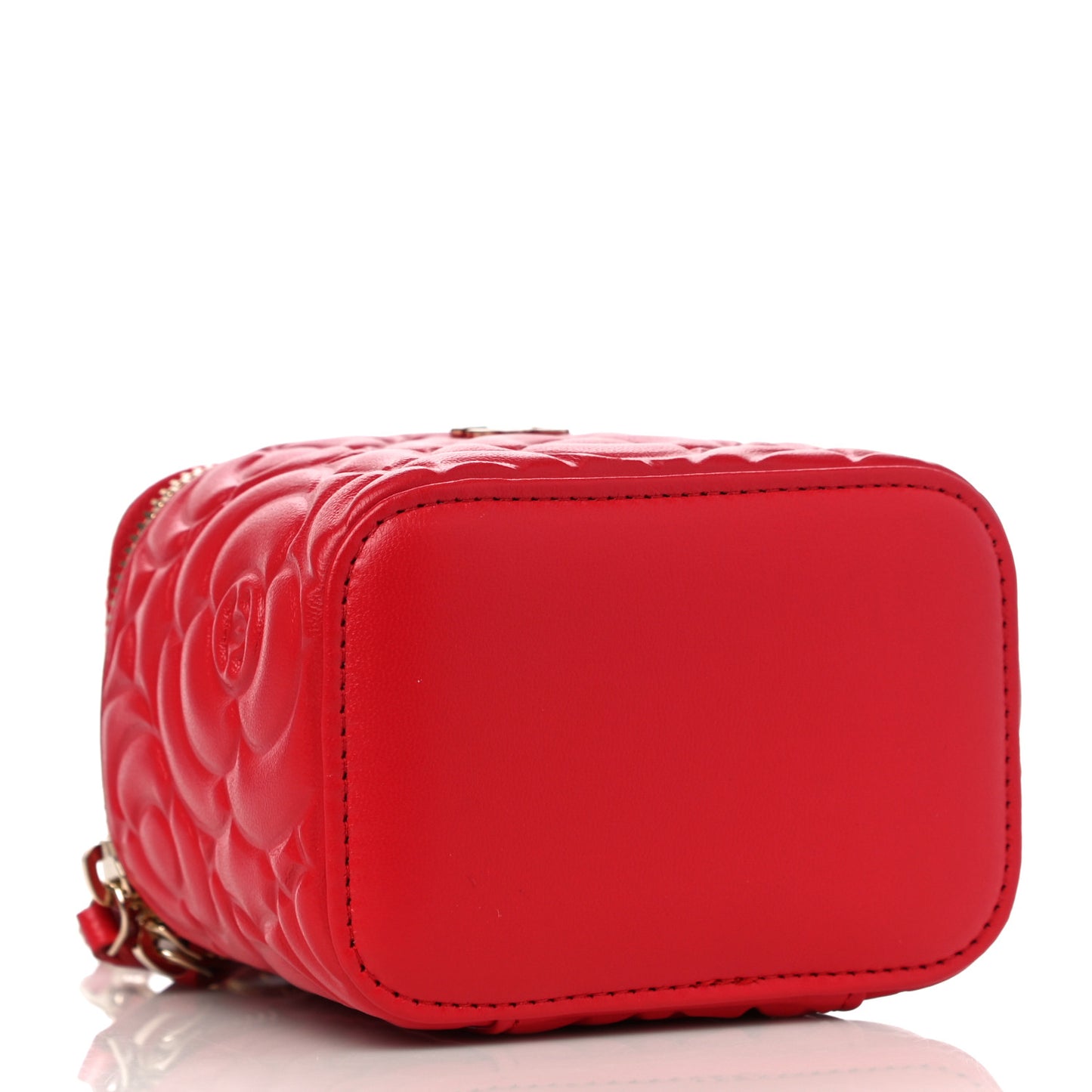 Lambskin Camellia Embossed Mini Vanity Case With Chain Red