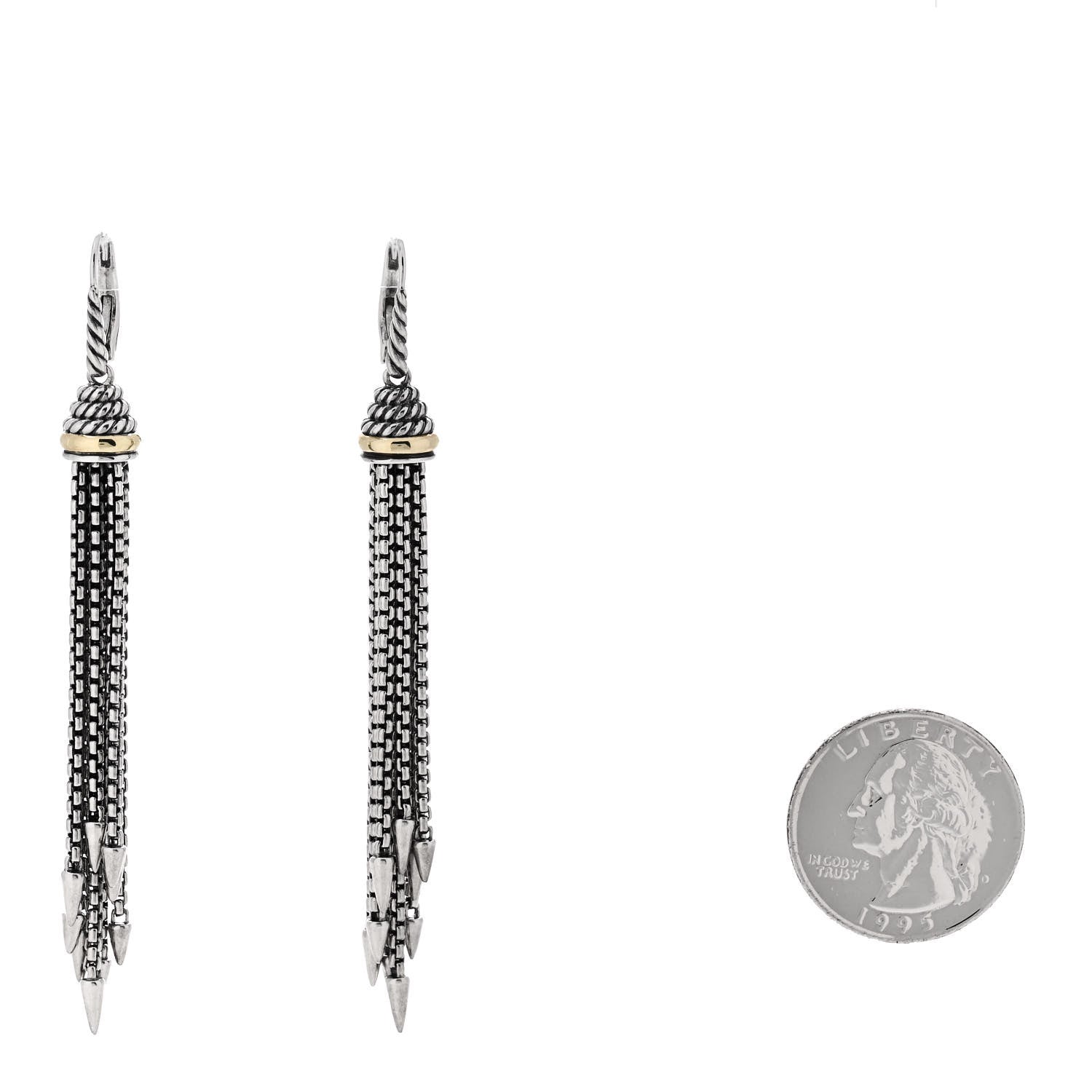 David Yurman Sterling Silver 14K Yellow Gold Tassel Drop Earrings 2 of 4