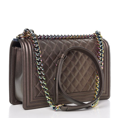 Chanel Iridescent Goatskin Quilted New Medium Boy Flap Dark Gold 3 of 10