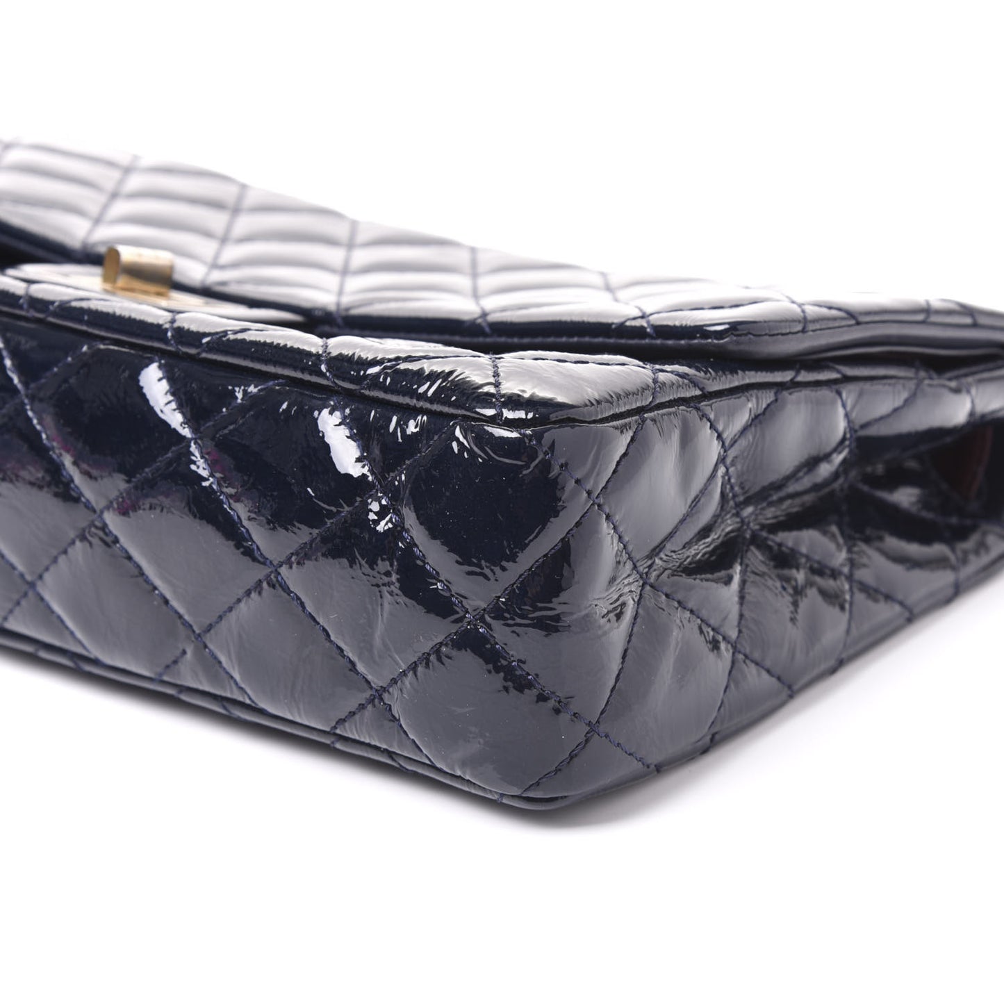 Distressed Patent Quilted 2.55 Reissue 227 Flap Dark Blue