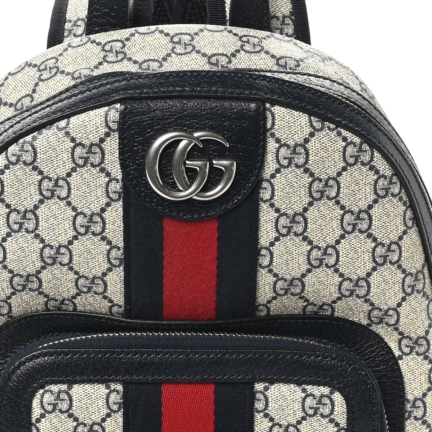 GG Supreme Monogram Textured Dollar Calfskin Web Small Ophidia Day Backpack Beige Blue Black