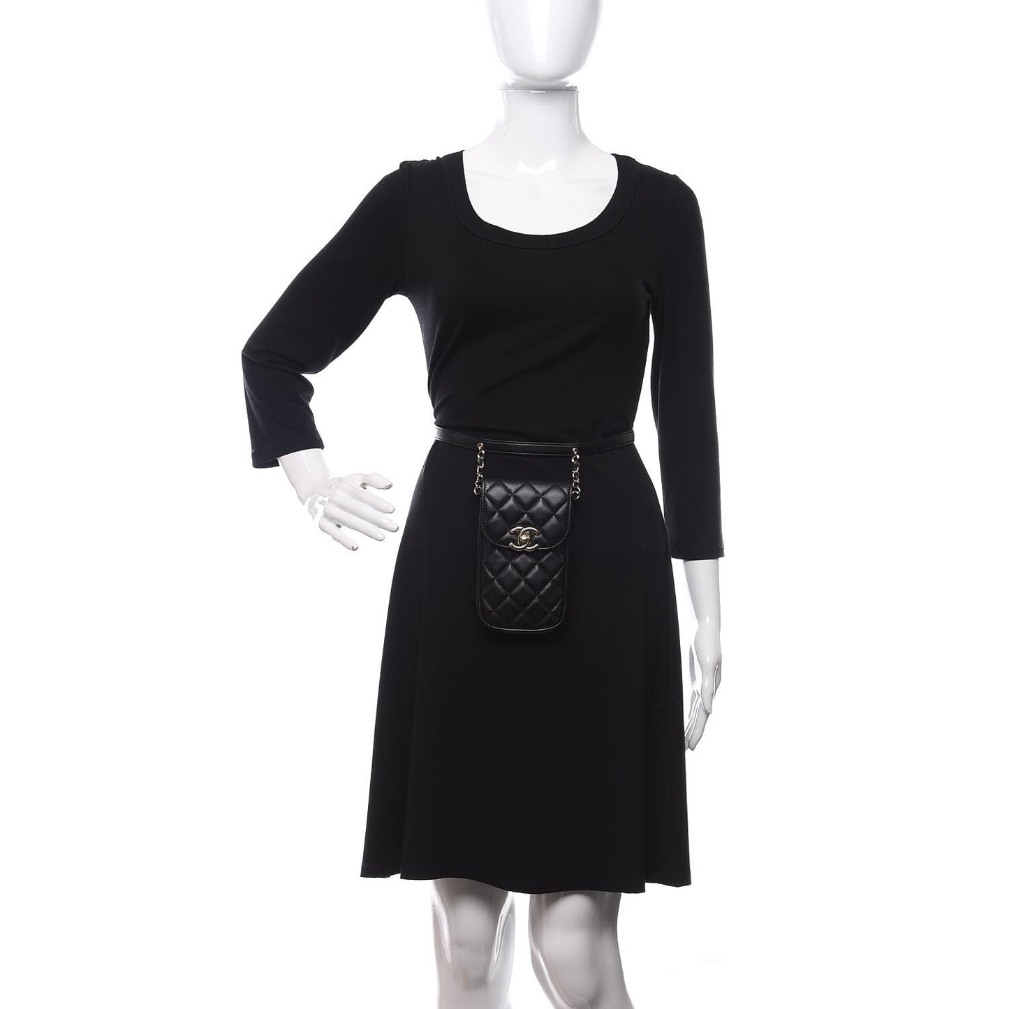Lambskin Quilted Phone Chain Clutch Waist Bag Black