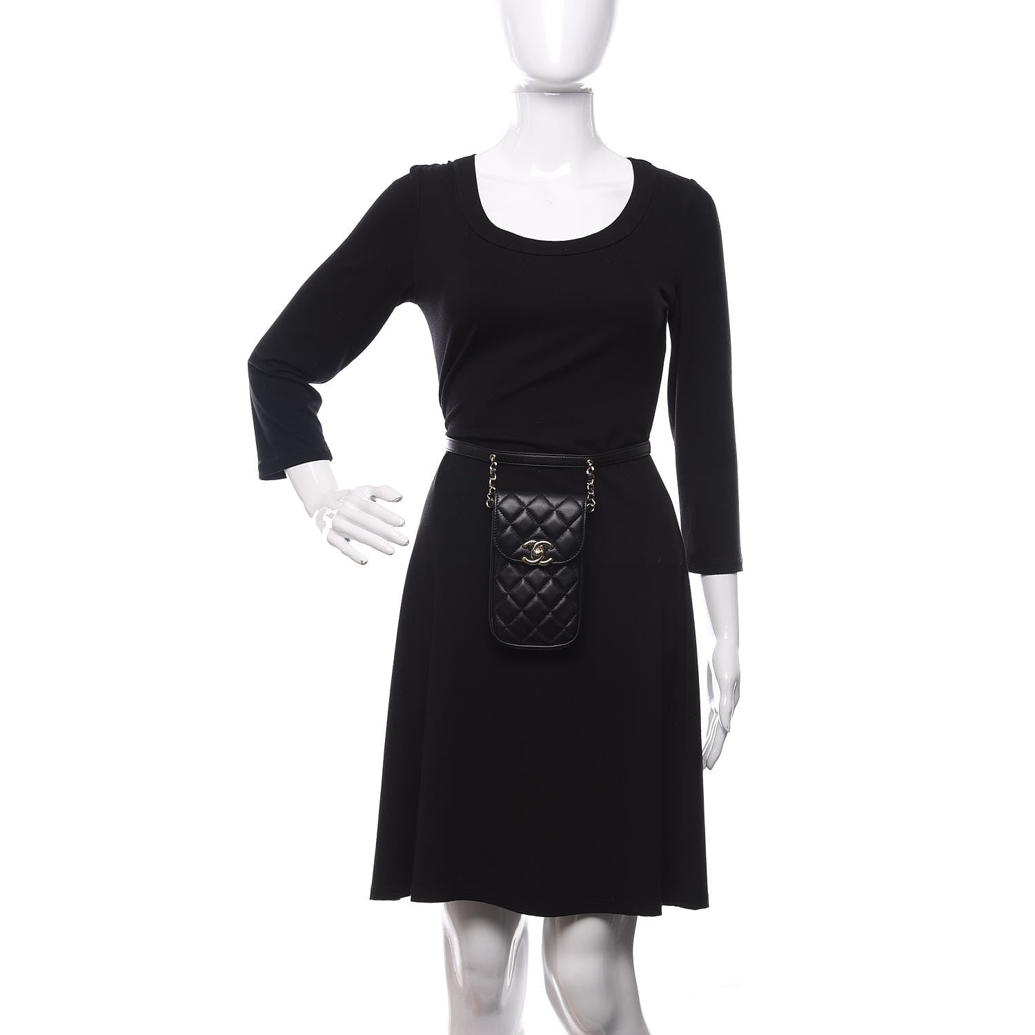 Chanel Lambskin Quilted Phone Chain Clutch Waist Bag Black 2 of 12
