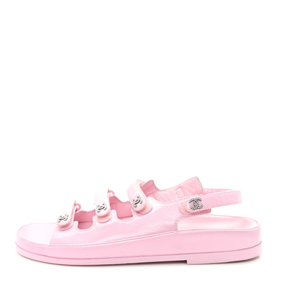Chanel Lambskin Crystal CC Velcro Dad Sandals 38.5 Light Pink 1 of 9