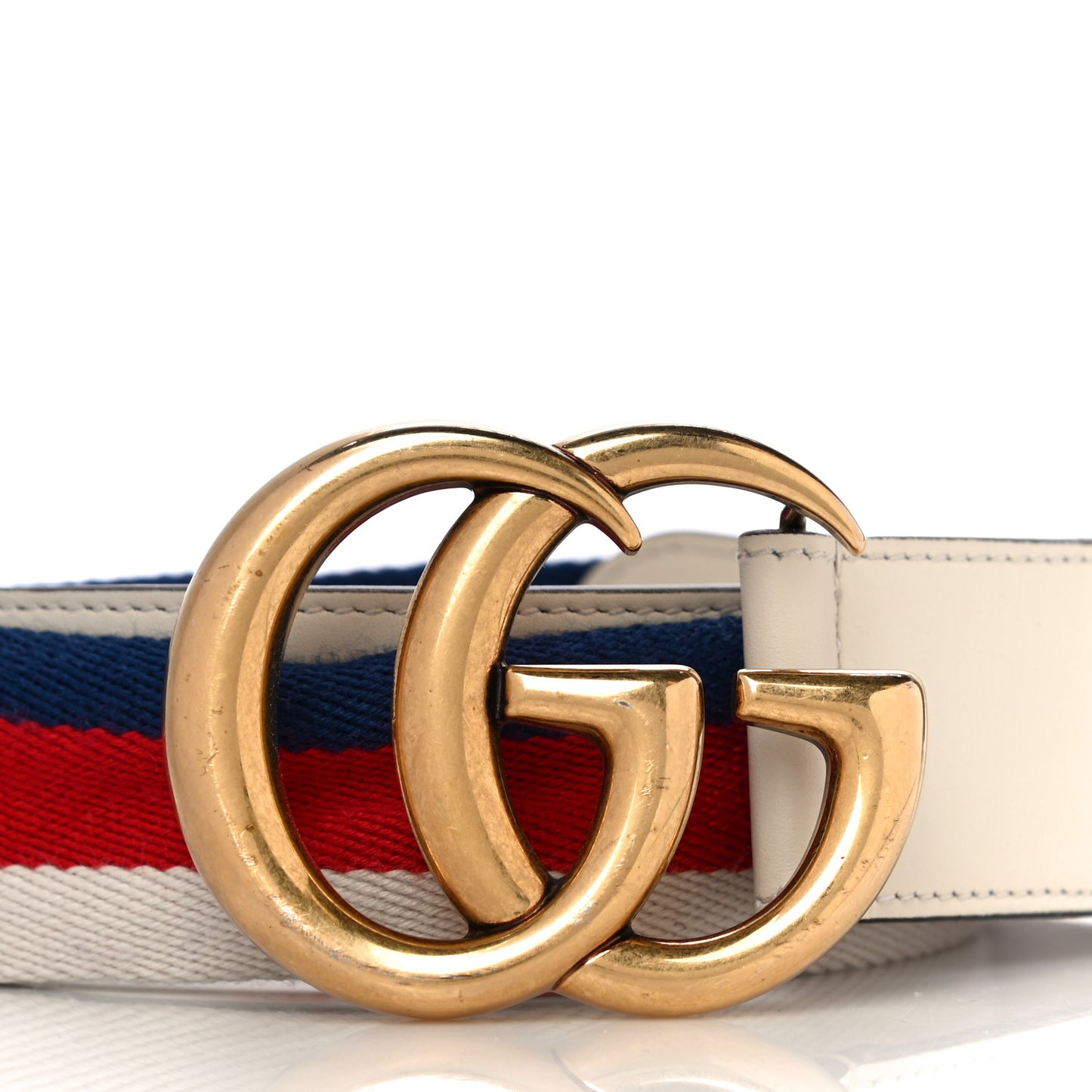 Nylon Calfskin Sylvie Web Double G 40mm Belt 80 32 Mystic White Hibiscus Red Maritime