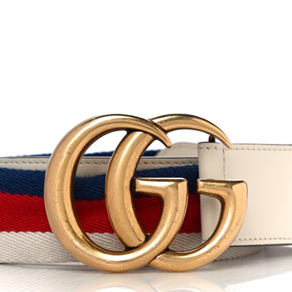 Gucci Nylon Calfskin Sylvie Web Double G 40mm Belt 80 32 Mystic White Hibiscus Red Maritime 2 of 7