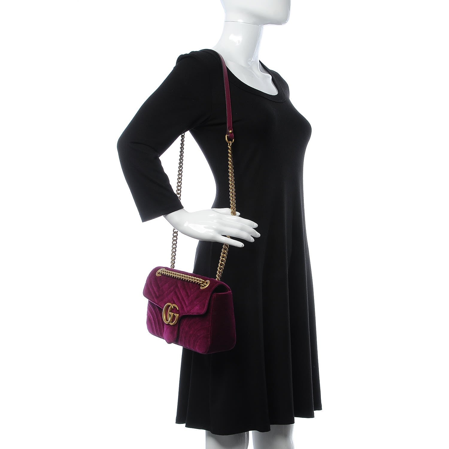 Gucci Velvet Matelasse Small GG Marmont Shoulder Bag Fuchsia Violet Cyclamen 2 of 7