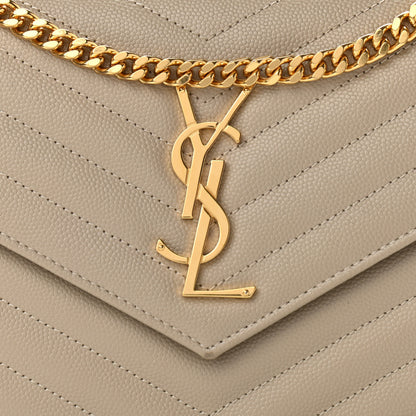 Saint Laurent Grain De Poudre Matelasse Chevron Monogram Chain Wallet Sea Salt 7 of 10