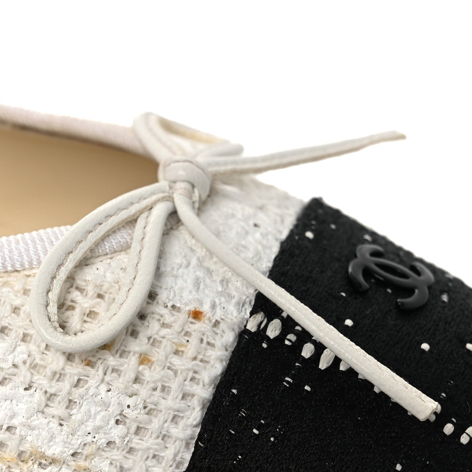 Chanel Tweed Cap Toe Ballet Flats 37 White Black 12 of 13