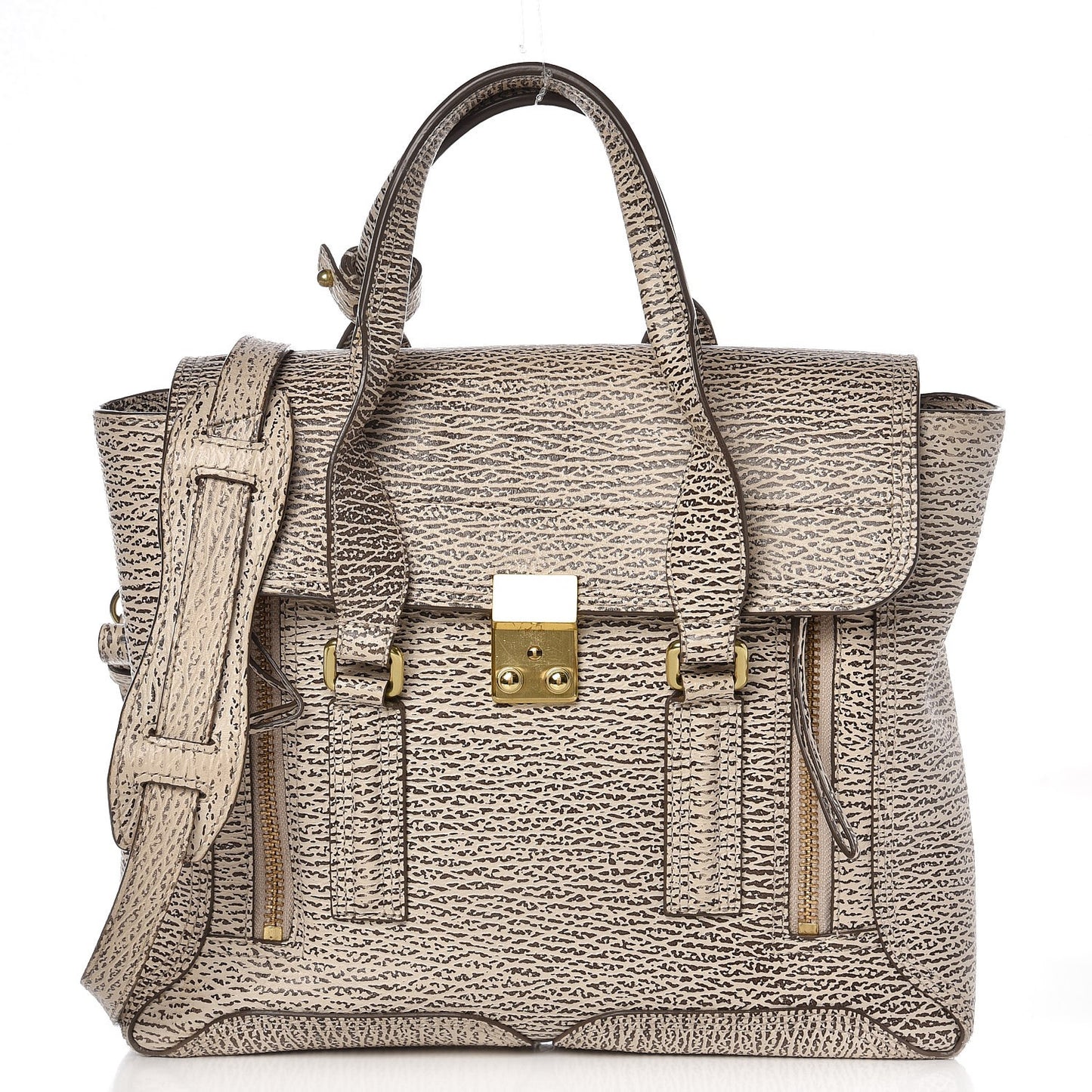 3.1 Textured Calfskin Large Pashli Satchel Tote Bag Brown Beige