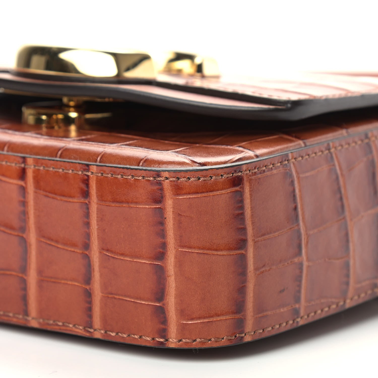 Chloe Calfskin Crocodile Embossed Mini C Double Carry Chestnut Brown 10 of 13