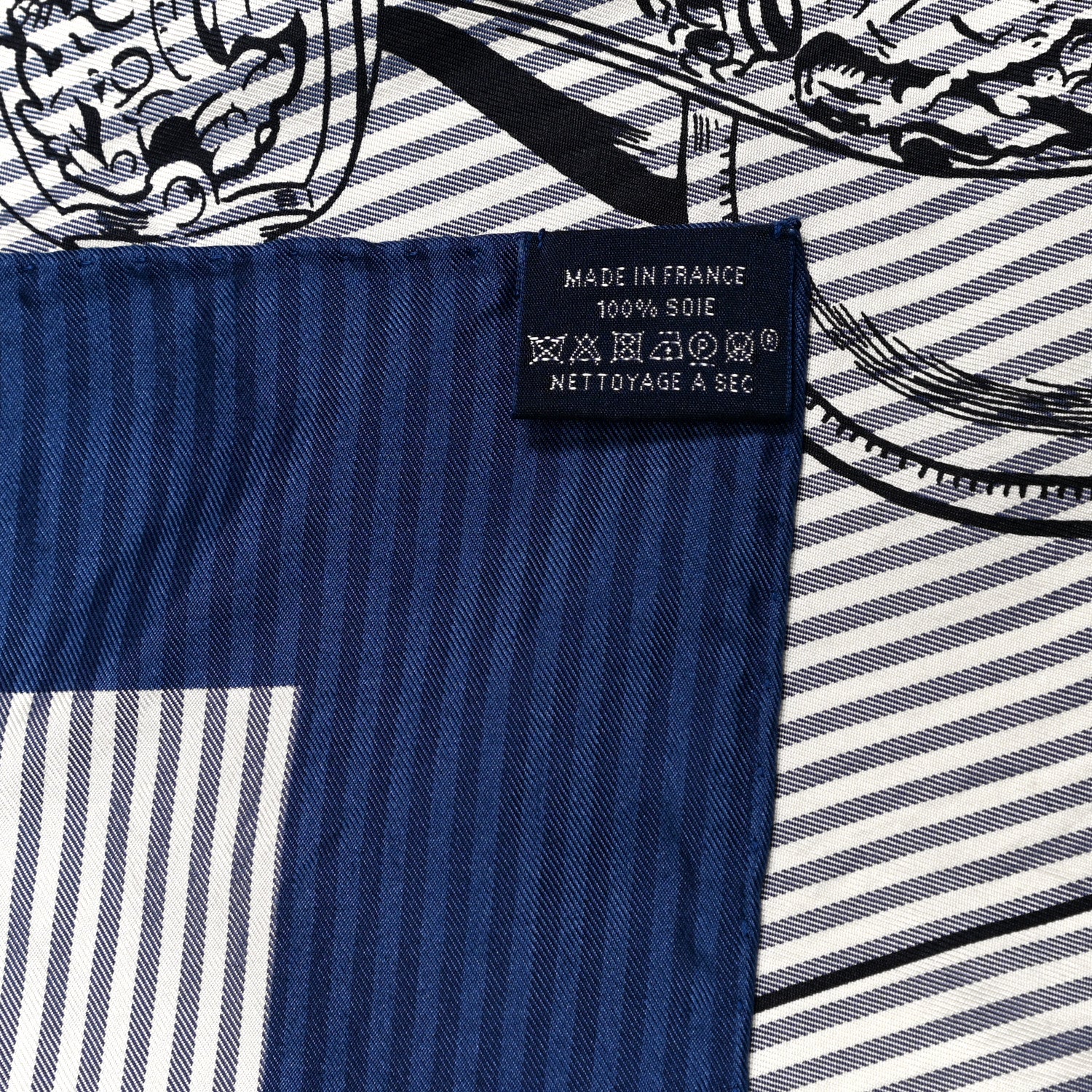 Hermes Silk Carre Eyeliner Brides De Gala Scarf 90 Marine Bleu Black 4 of 4