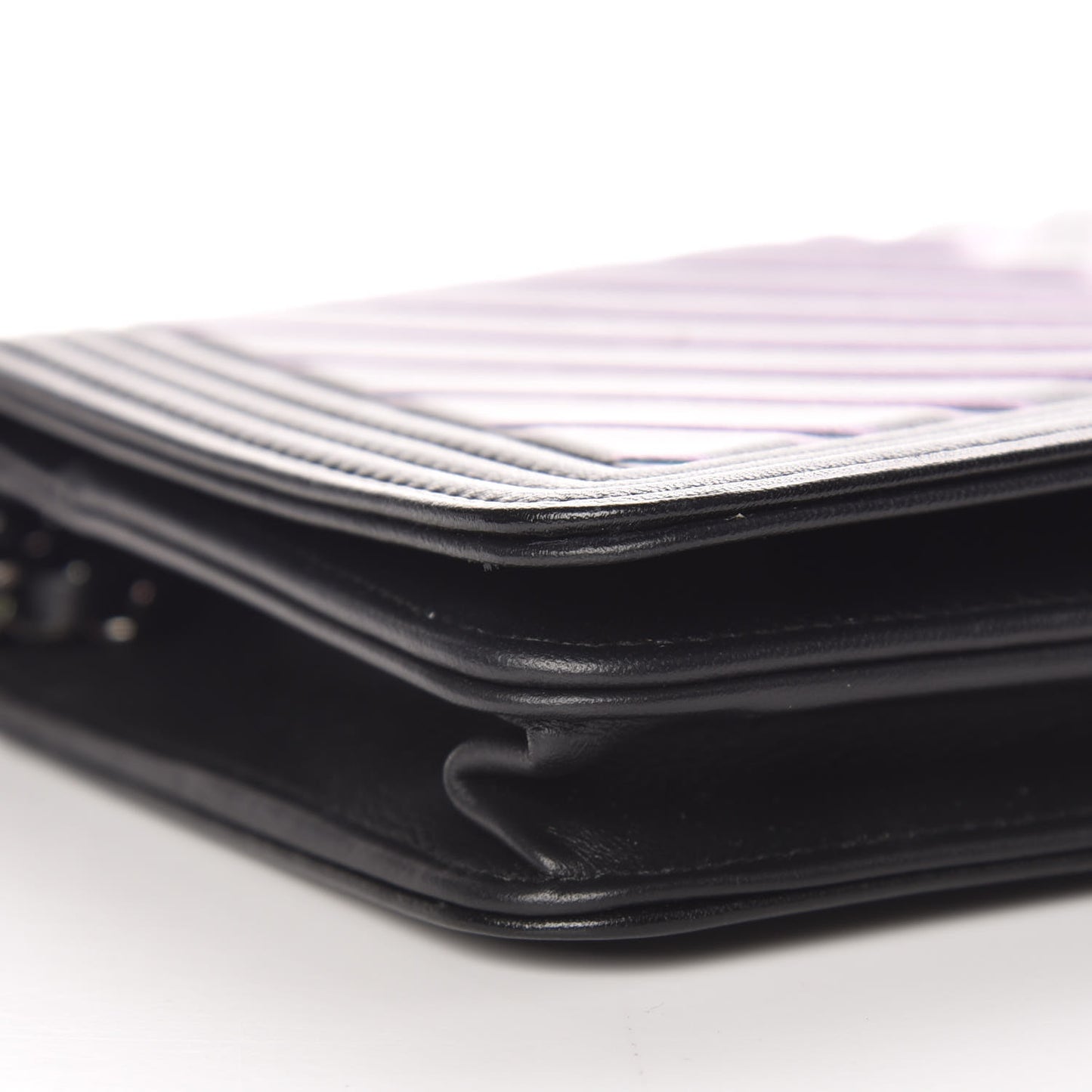 Calfskin Painted Chevron Embossed Boy Wallet On Chain WOC Black