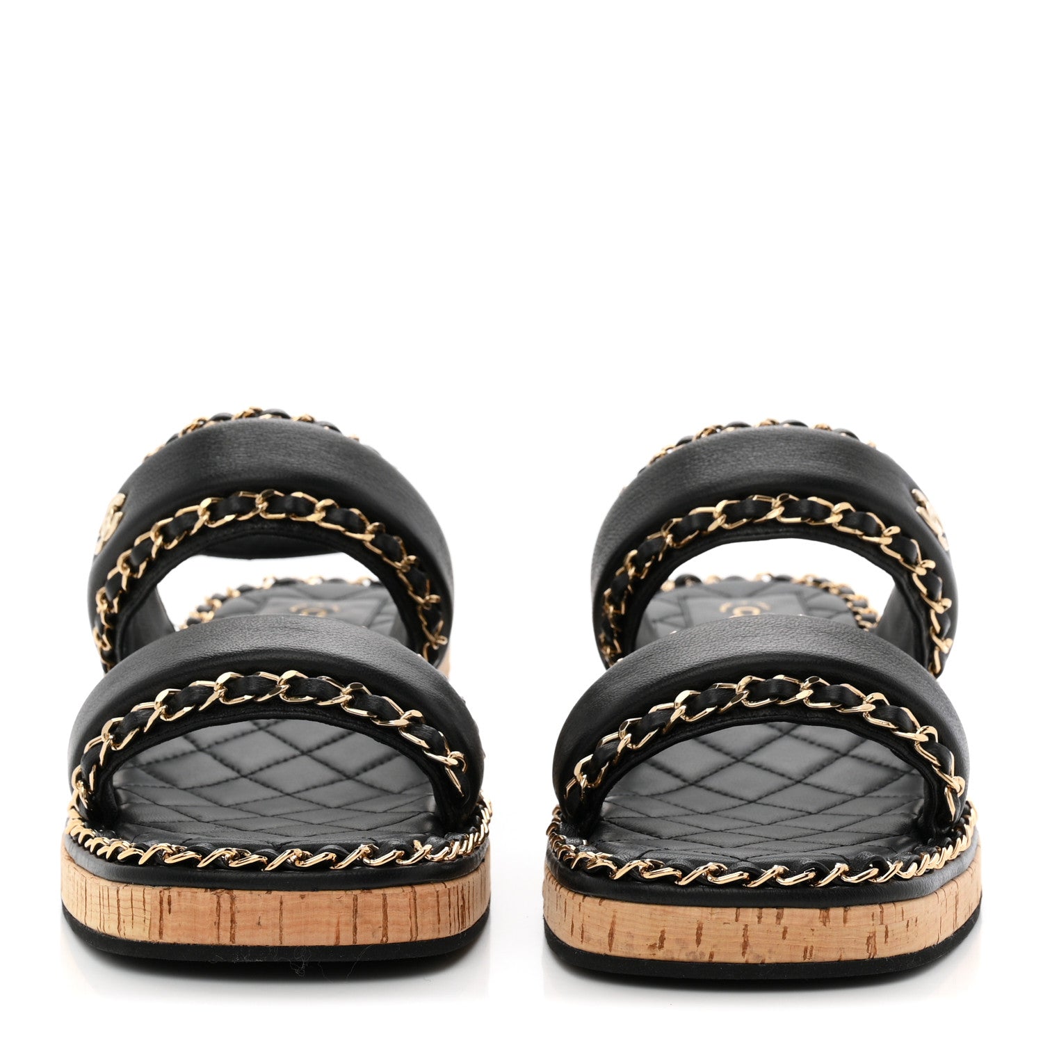 Chanel Lambskin Cork Chain Sandals 38 Black 3 of 9