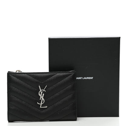 Saint Laurent Grain De Poudre Matelasse Chevron Monogram Zipped Two-Part Wallet Black 9 of 9
