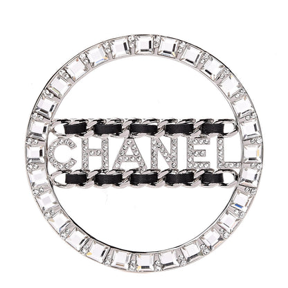 Chanel Lambskin Baguette Crystal Logo Brooch Black Silver 1 of 5