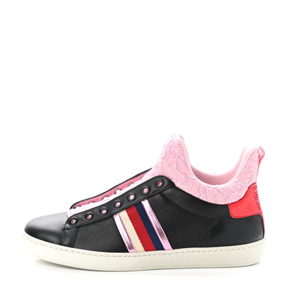 Gucci Calfskin Lace Ayers Sylvie Web Womens New Ace High Top Sneakers 36.5 Black 1 of 8