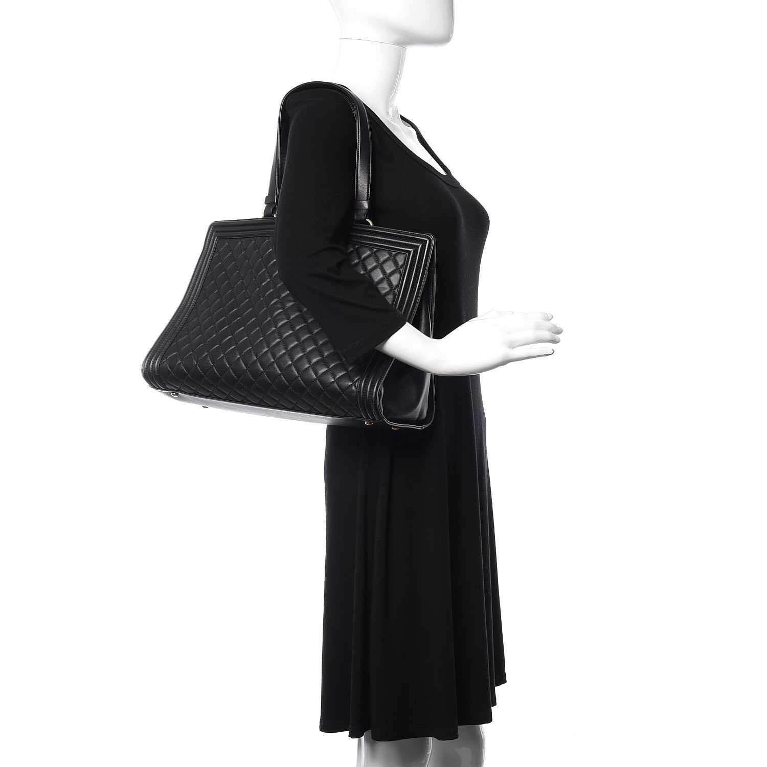 Chanel Lambskin Quilted Boy Shopping Tote Black 2 of 14