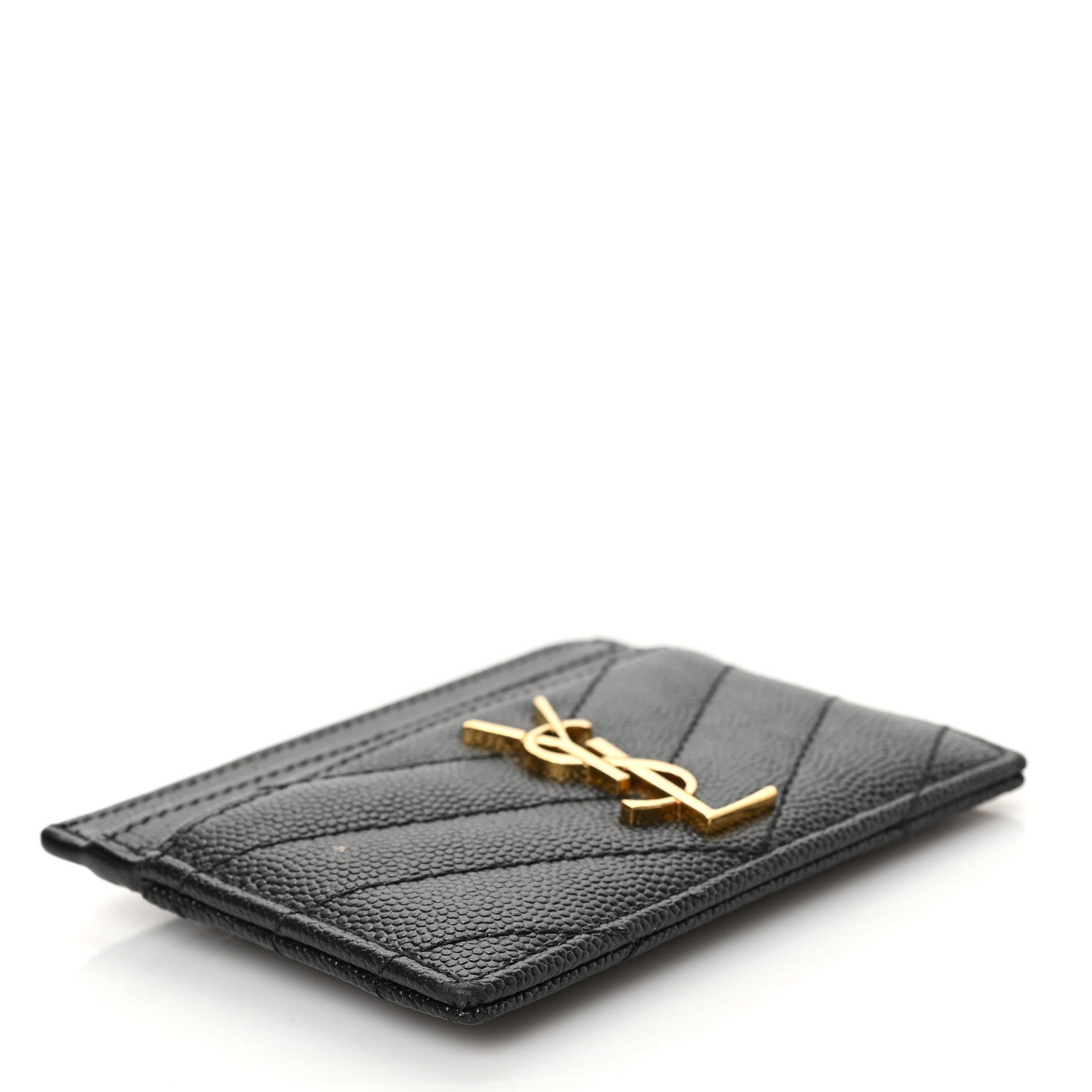 Saint Laurent Grain De Poudre Matelasse Chevron Monogram Credit Card Case Black 4 of 7
