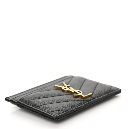 Saint Laurent Grain De Poudre Matelasse Chevron Monogram Credit Card Case Black 4 of 7