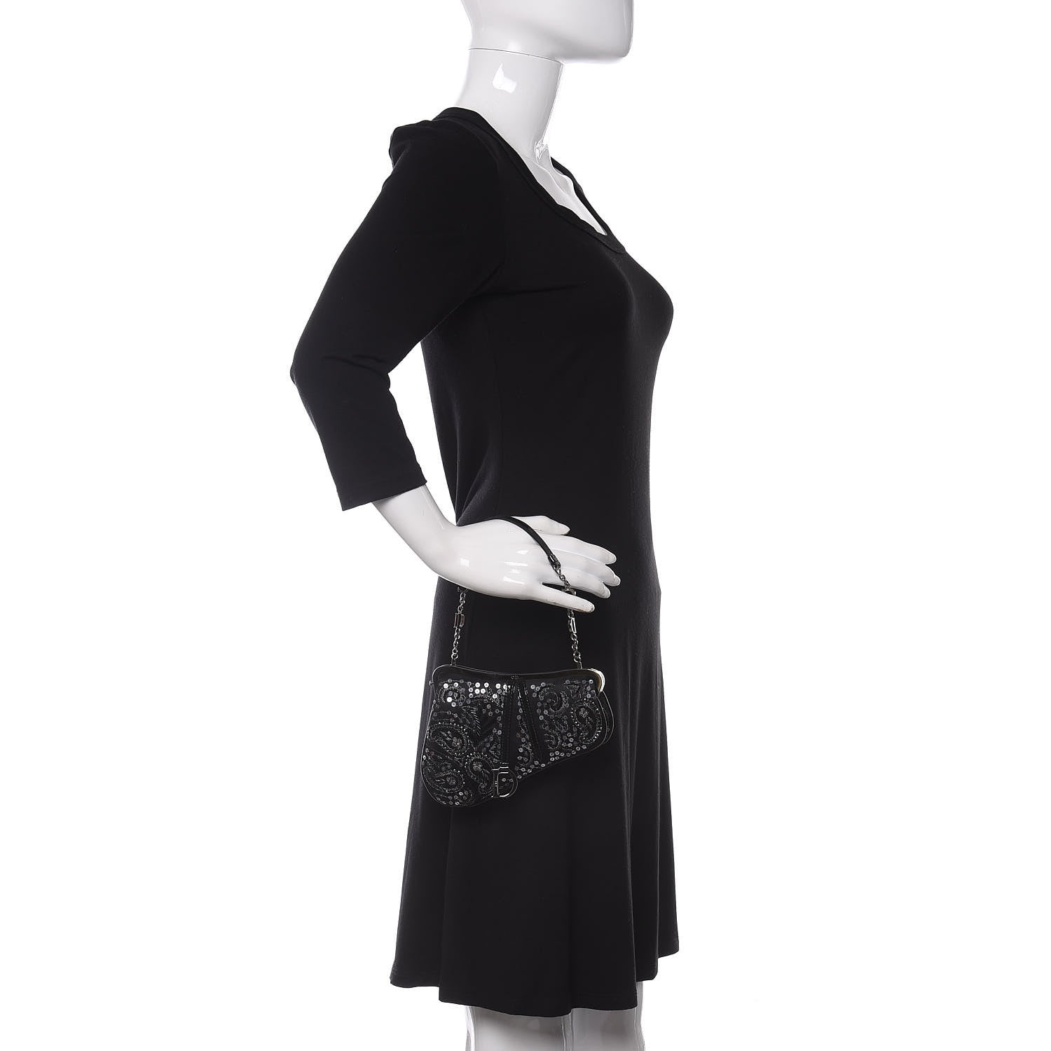 Christian Dior Satin Embroidered Mini Frame Saddle Black 2 of 9