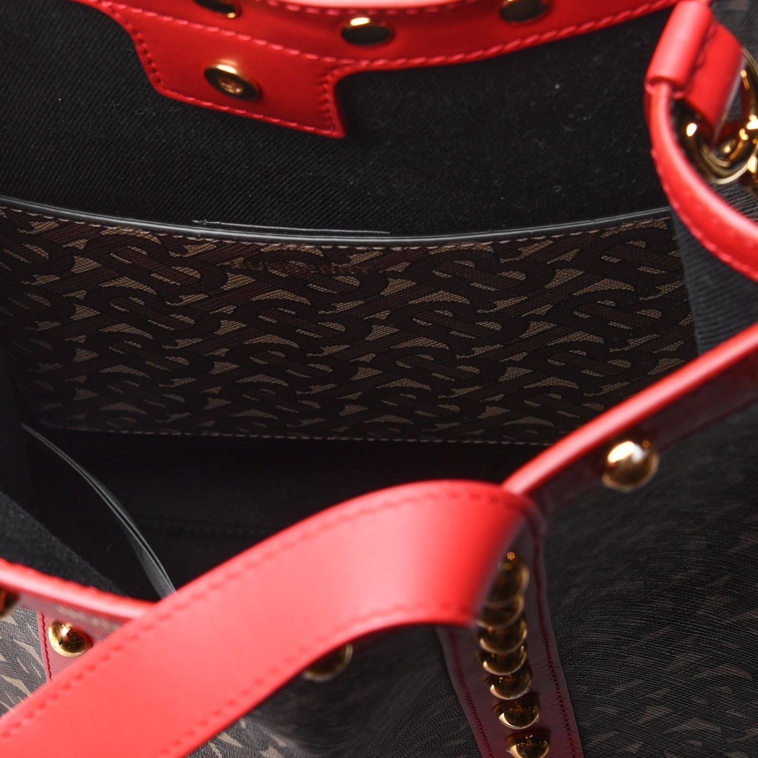 Burberry E-Canvas Monogram Studded Medium Portrait Tote Bag Red 4 of 5