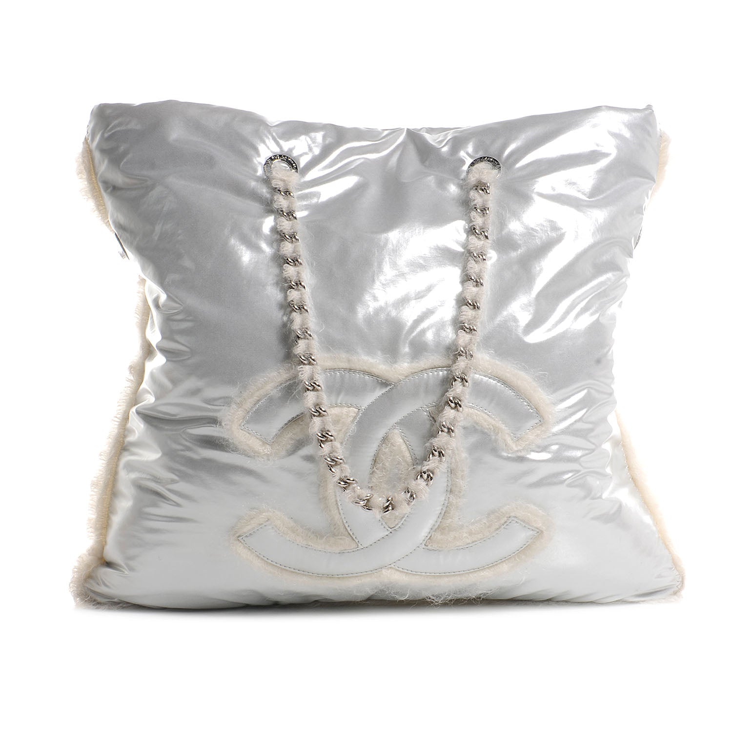 Chanel Vinyl Mohair Trimmed CC Bonbons Tote Silver 1 of 8