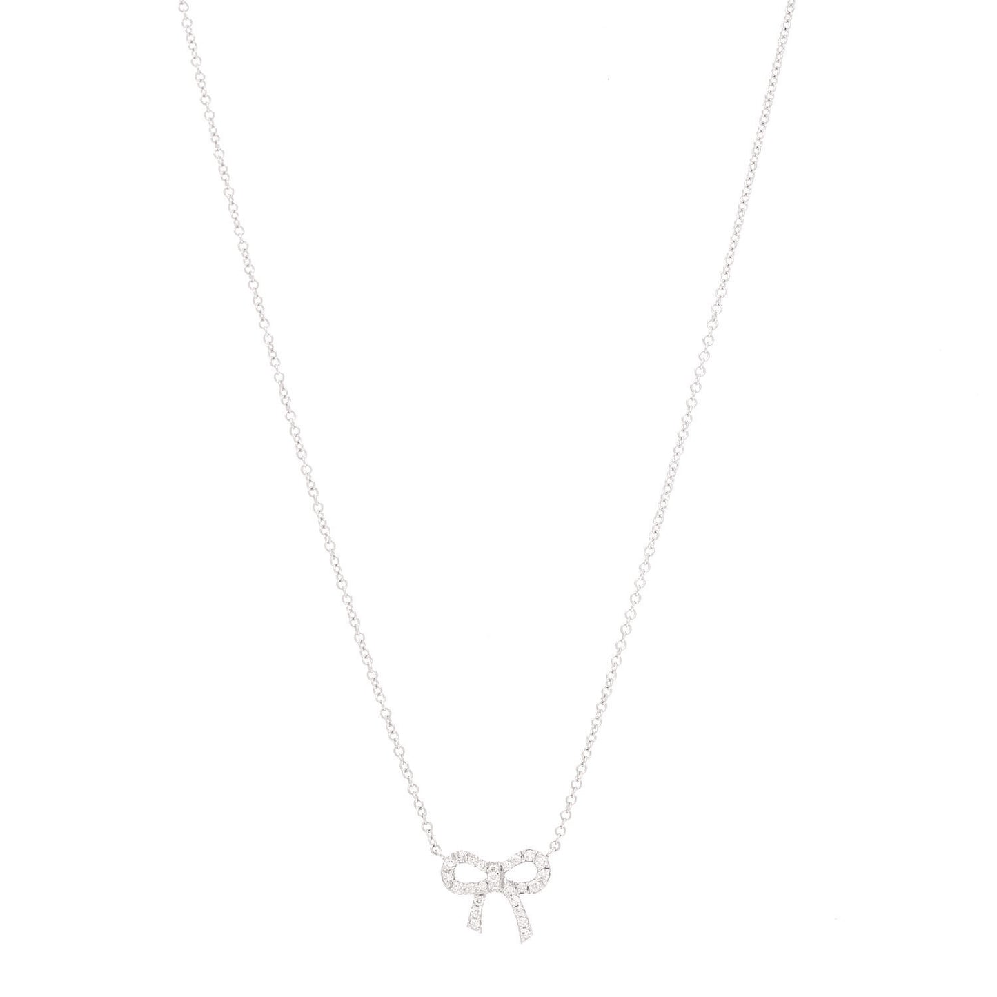 18K White Gold Diamond Mini Bow Pendant Necklace