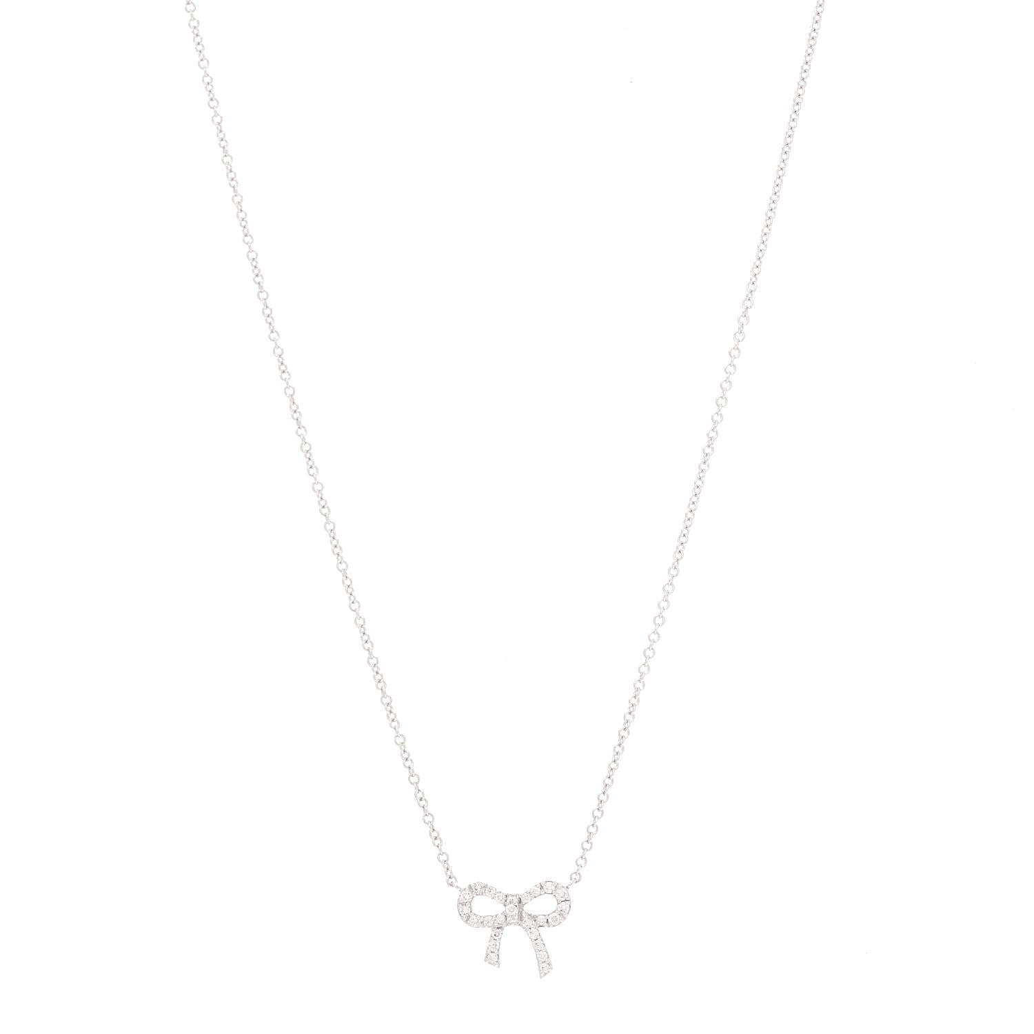 Tiffany 18K White Gold Diamond Mini Bow Pendant Necklace 1 of 5