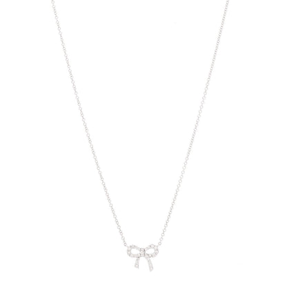 Tiffany 18K White Gold Diamond Mini Bow Pendant Necklace 1 of 5
